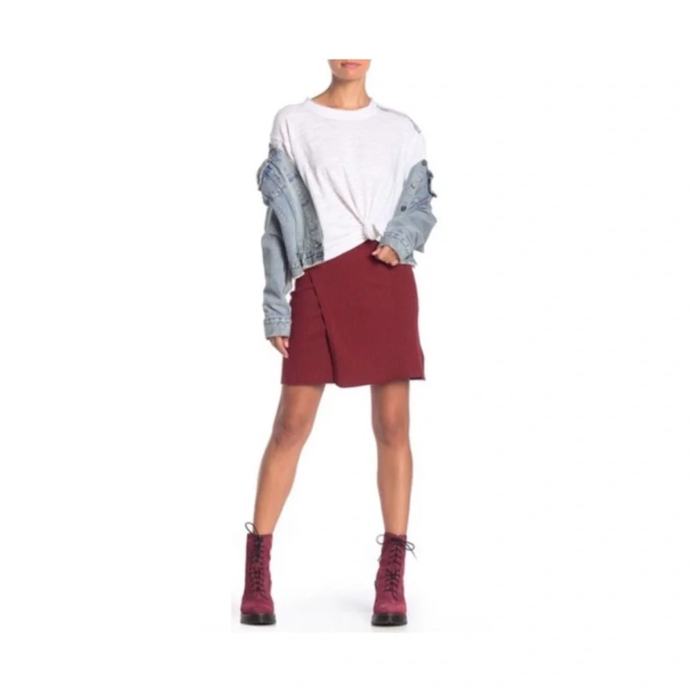 Free People Women's Mod Knit Wrap Skirt in Wine Small New with Tags